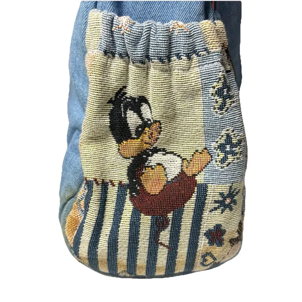 Vintage Baby Looney Tunes Tapestry Denim Diaper Messenger Bag Bugs Tweety 90s
